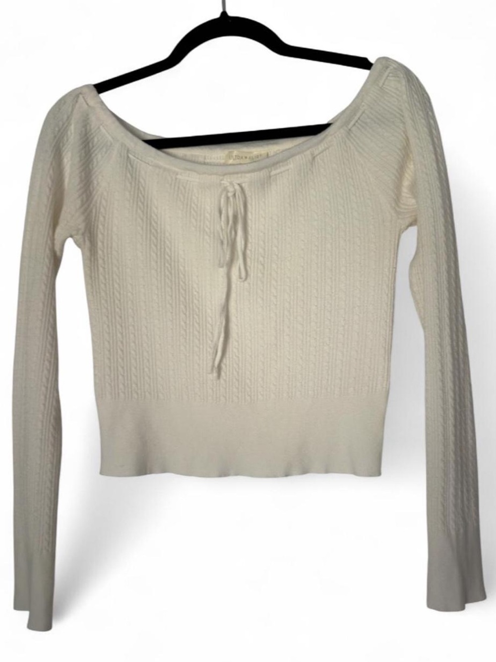 Ultra Flirt Scoop Neck White Knit Tie-Front Sweater
